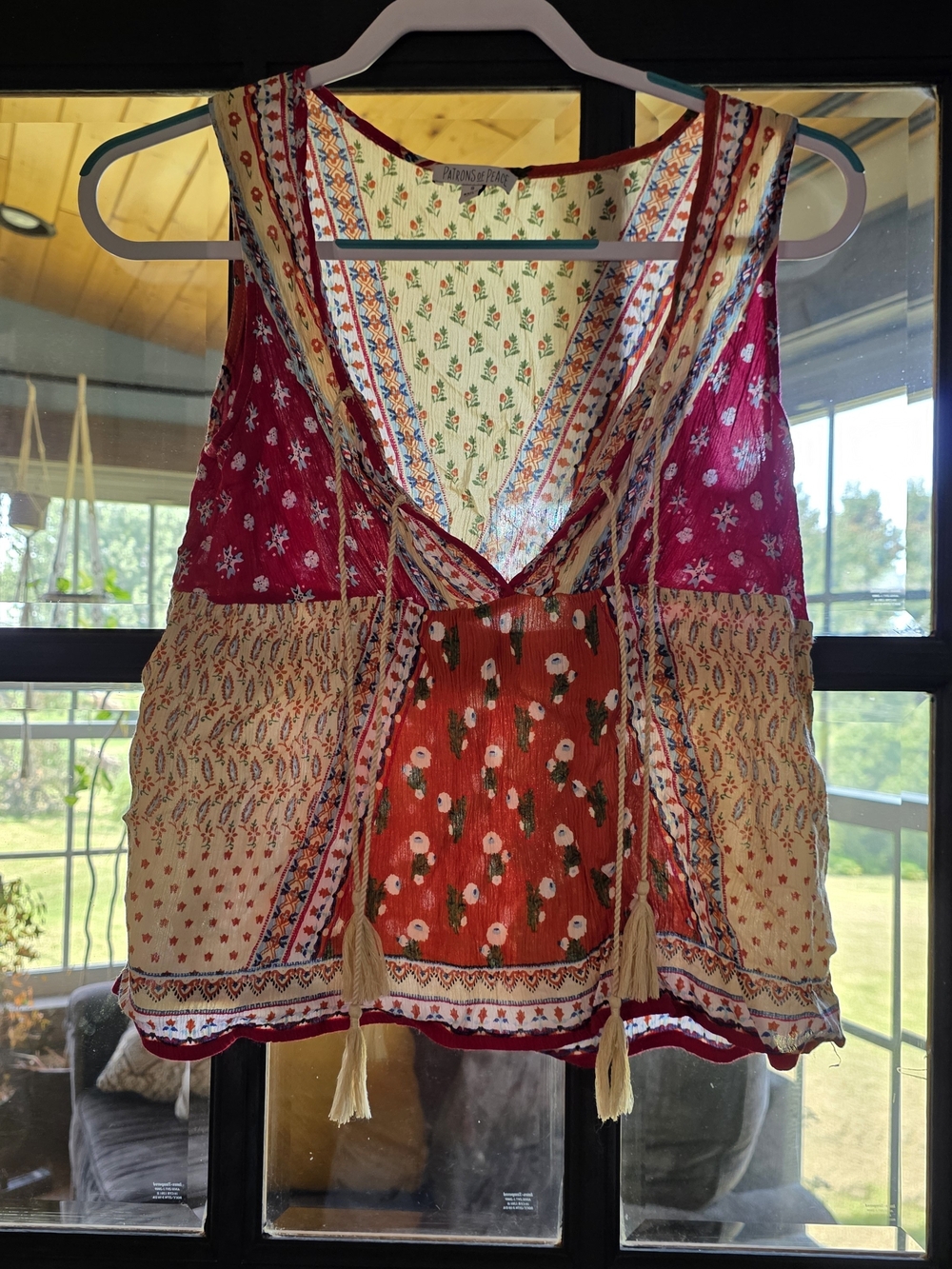 Patrons of Peace Red, Cream & Pink Patchwork Boho Camisole
